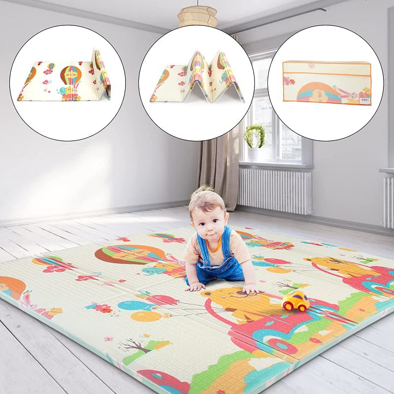 Photo 1 of Gentle Monster Play Mat for Baby, Foldable Reversible XL 0.6 inch Thick Crawing Mat for Kids, Waterproof Portable Foam Playmat for Toddlers on Floor (Bear & Rabbit Print),77" x 70"x 0.6"
