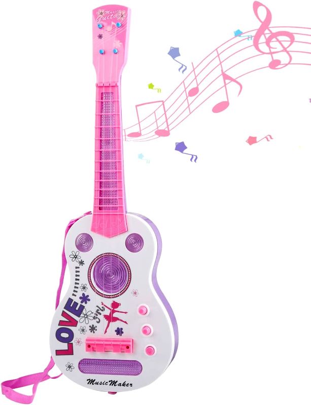 Photo 1 of M SANMERSEN Kids Electric Guitar 4 Strings Kids Guitar Musical Guitar Toy with Flash Light Music Educational Toy Gift for Boys Girls Children