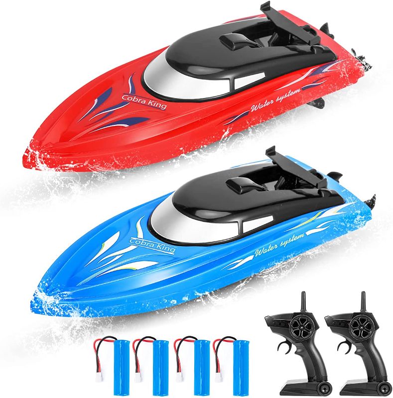 Photo 1 of 2 Pack RC Boat Remote Control Boats for Pools and Lakes for Kids and Adults, 10 kmH 2.4 GHz RC Boat for Boys 4-7 8-12 Years with 4 Rechargeable Batteries
