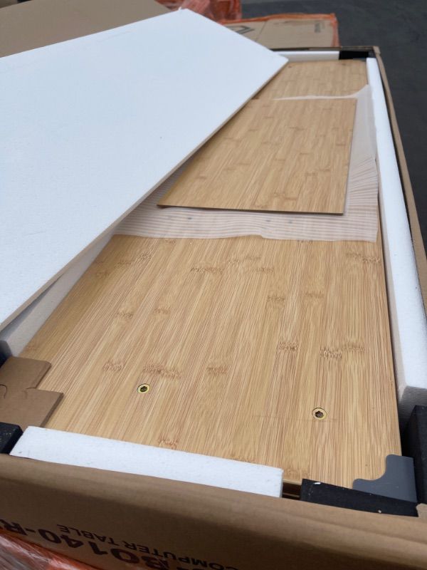 Photo 1 of Rolanstar Height Adjustable Desk, 55" Standing Desk with Drawers and Monitor Shelf, Electric Standing Table with Double Headphone Hooks-Bamboo Color