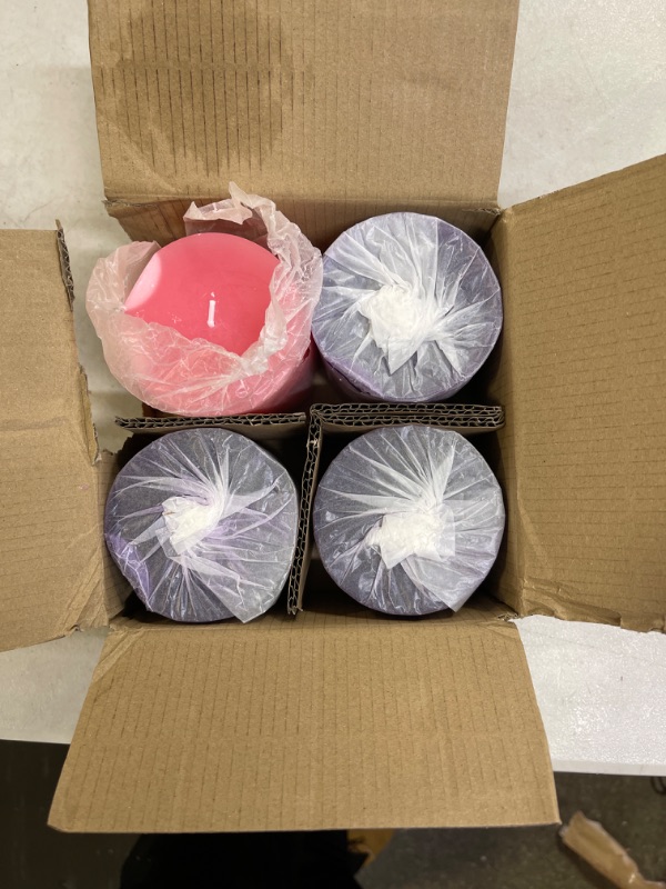 Photo 2 of 3×3 Inch Advent Pillar Candles, 3 Purple and 1 Pink Seasonal Celebration Candles for Advent Wreath and Christmas Decorations, Long-Lasting Slow-Burning Dripless Candles
