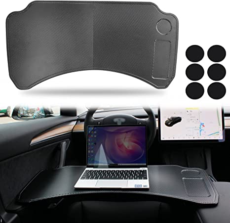 Photo 1 of Sionse Foldable Car Laptop Tray Desk Compatible with Tesla Model Y Model 3, Carbon Fiber Food Tray Table for Working, Travel & Eat Lunch in Car, Upgraded Steering Wheel Tray - Comfortable & Big Space