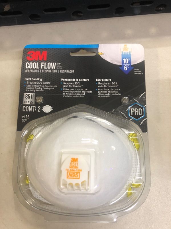 Photo 2 of 3M Respirator, N95, Cool Flow Valve, Paint Sanding, Filter Media, Stretchable, Exhalation Valve Helps Direct Exhaled Air Downward Allows For Easy Breathing, 2-Pack