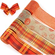 Photo 1 of 20 Yards/4 Rolls Fall Plaid Burlap Ribbons Pumpkin Burlap Ribbon Rolls Fall Decor Burlap Ribbons Plaid Wired Ribbons for Thanksgiving Wedding Autumn Harvest Fall Wreath Decoration