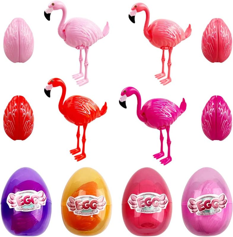 Photo 1 of Anditoy 4 Pack Jumbo Flamingo Deformation Prefilled Easter Eggs with Toys Inside for Kids Girls Boys Easter Gifts Easter Basket Stuffers Fillers
