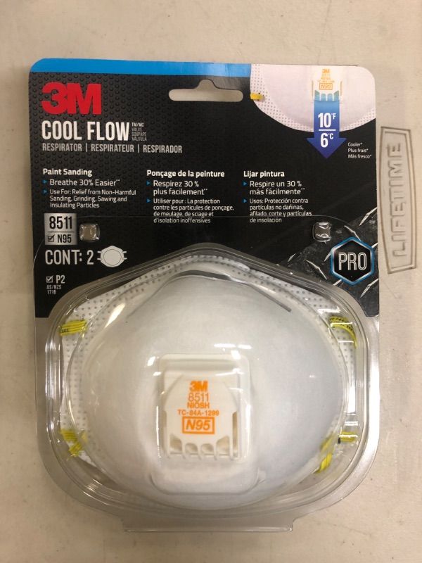 Photo 2 of 3M Respirator, N95, Cool Flow Valve, Paint Sanding, Filter Media, Stretchable, Exhalation Valve Helps Direct Exhaled Air Downward Allows For Easy Breathing, 2-Pack