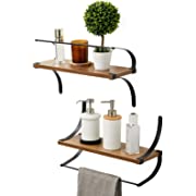 Photo 1 of AMADA HOMEFURNISHING Floating Shelves Wall Mounted, Wall Shelves for Bathroom, Bedroom, Kitchen, Living Room, Bathroom Shelf with Towel Bar, Set of 2, Rustic Brown - AMFS20N---factory sealed