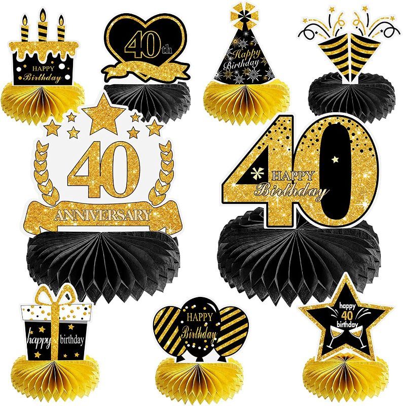 Photo 1 of 9 Pieces Birthday Honeycomb Centerpieces 40th Birthday Decorations Forty Years Honeycomb Table Topper 40 Happy Birthday Party Supplies for Men and Women(40th)
