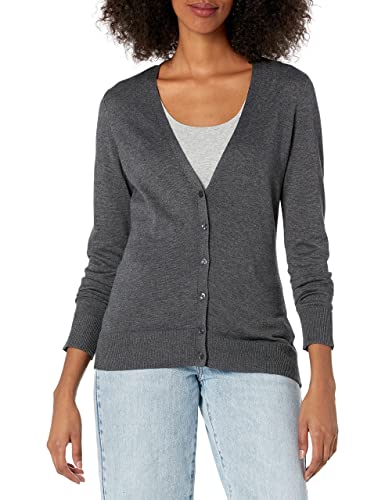 Photo 1 of Amazon Essentials Women's Lightweight Vee Cardigan Sweater (Available in Plus Size), Charcoal Heather, Medium
SIZE M 