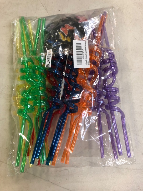 Photo 2 of 24 Butterfly Drinking Straws with 2 PCS Straws Cleaning Brush for Butterfly Birthday Party Supplies Favors Decorations
