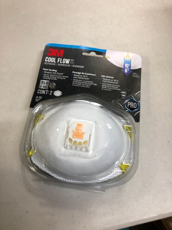 Photo 2 of 3M Respirator, N95, Cool Flow Valve, Paint Sanding, Filter Media, Stretchable, Exhalation Valve Helps Direct Exhaled Air Downward Allows For Easy Breathing, 2-Pack
