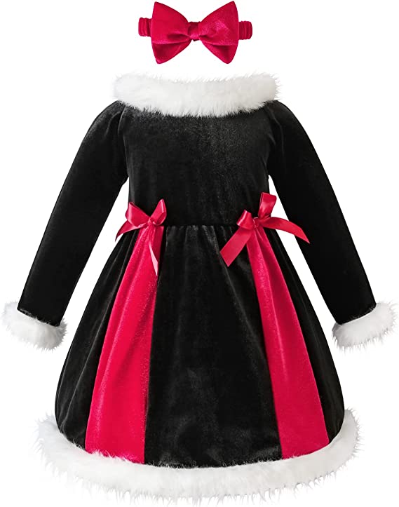 Photo 1 of AIKEIDY Toddler Baby Girl Christmas Dress Long Sleeve Velvet Dress for Holiday Wedding Party, Size 130
