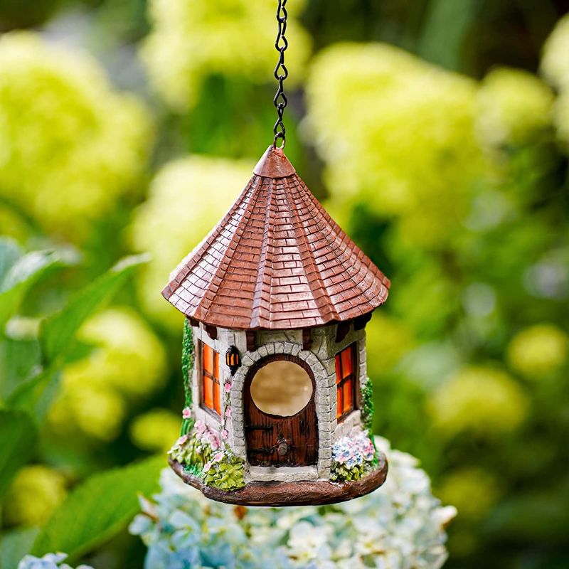 Photo 1 of ALOAK Hanging Outdoor Resin Bird House, Cute Cottage Style Birdhouse for Small Wild Birds, Hanging Garden Ornaments…
