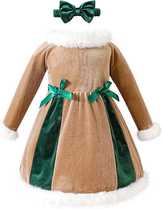 Photo 1 of AIKEIDY Toddler Baby Girl Christmas Dress Long Sleeve Velvet Dress for Holiday Wedding Party
, SIZE 120