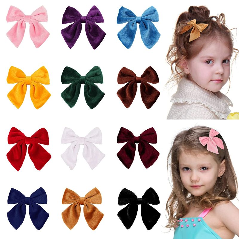 Photo 1 of 12pcs Velvet Hair Bows Clips Girls,3 Inch Handmade Hair Bow with Boutique Alligator Barrettes for Baby Toddlers Teenager Women Kids Accessories
