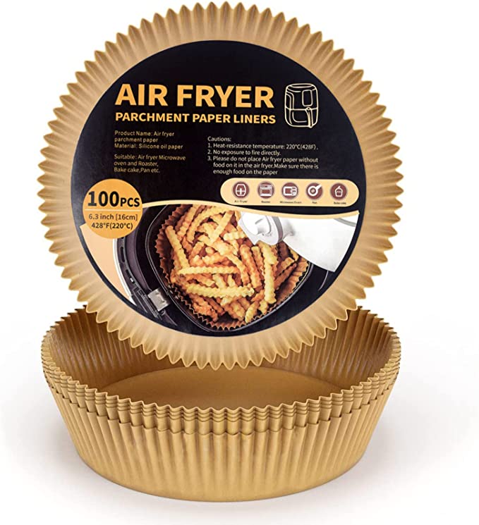 Photo 1 of 6.3 Inch Air Fryer Liners, 100 PCS Air Fryer Disposable Paper Liner, Non-stick Air Fryer Parchment Paper for Baking - Oil-proof, Food Grade Material, Save Cleaning Time