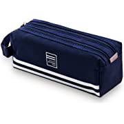 Photo 1 of Golcellia Large Capacity Pencil Case 2 Compartment Foldable Design Canvas With Zipper Handle Pouch Pen Bag for Girls Boys Arts College Students Adults School Supplies (Navy Blue
]