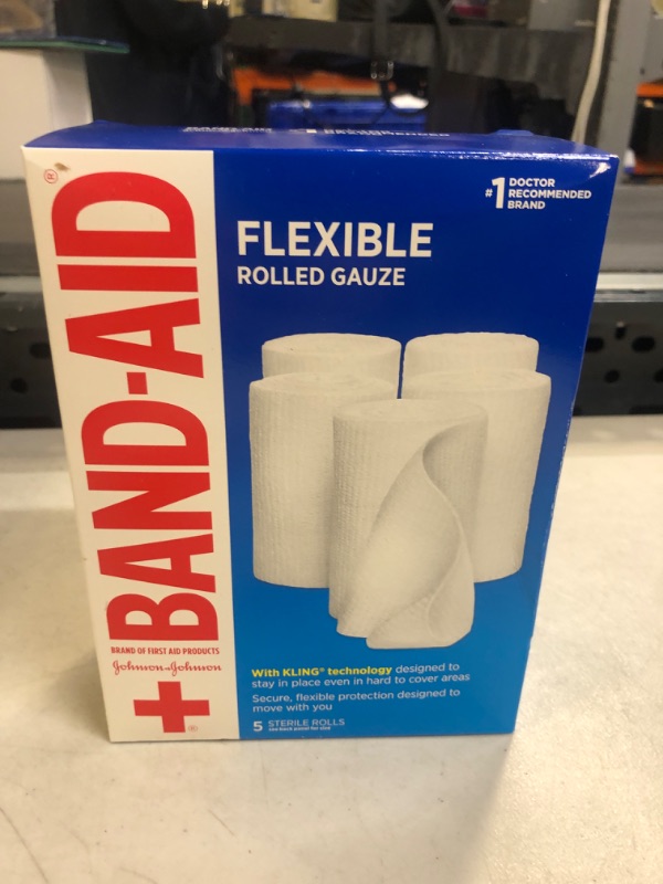 Photo 2 of Band-Aid Brand of First Aid Products Flexible Rolled Gauze Dressing for Minor Wound Care, Soft Padding and Instant Absorption, Sterile Kling Rolls, 4 Inches by 2.1 Yards, Value Pack, 5 ct