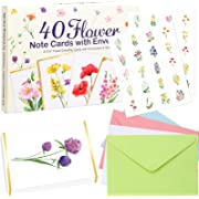 Photo 1 of 40 Gold Foil Frame Flower Cards Watercolor Floral Blank Greeting Cards All Occasion Note Cards with Envelopes and Stickers