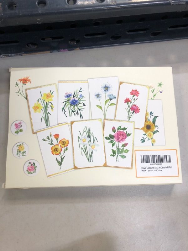 Photo 2 of 40 Gold Foil Frame Flower Cards Watercolor Floral Blank Greeting Cards All Occasion Note Cards with Envelopes and Stickers