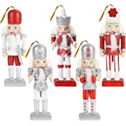 Photo 1 of AMOR PRESENT Christmas Nutcracker Ornaments Set, 5PCS Wooden Nutcracker Figurines Hanging Decorations for Christmas Tree Figures Puppet Toy Gifts