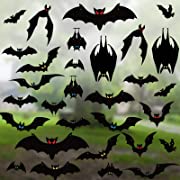 Photo 1 of  Halloween Hanging Bats Black Scary Bats with Glow in The Dark Eyes Halloween Yard Signs Tree Ornaments Party Favor Indoor Outdoor Decoration, 15 Different Shapes