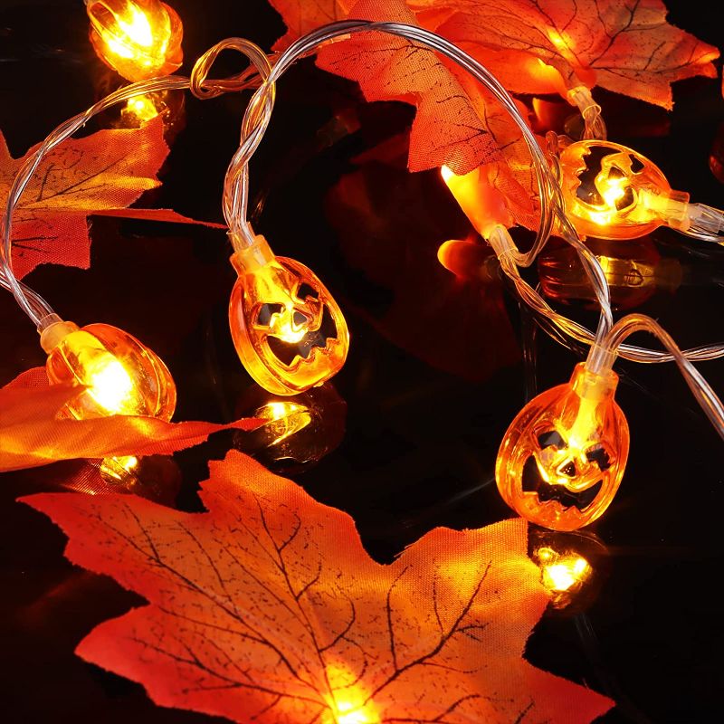 Photo 1 of yunsheng 3Pack Halloween String Lights, 30Ft 60LED Leaf & Pumpkin Lights, 3AA Battery Operated Fall Home Garden Decorative String Lights, Up to 300 Hours Lighting, Steady Up and Flickering Mode
