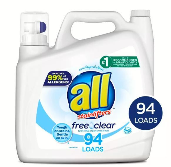 Photo 1 of all Liquid Laundry Detergent, Stainlifters- Free & Clear - 141 oz
