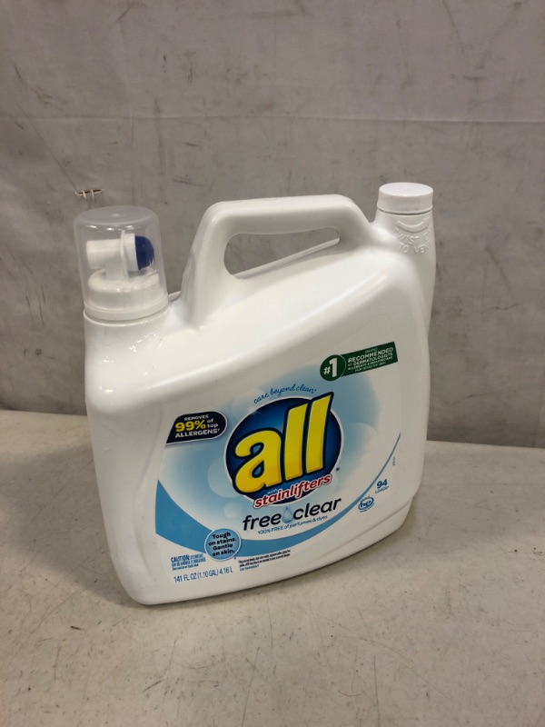 Photo 2 of all Liquid Laundry Detergent, Stainlifters- Free & Clear - 141 oz
