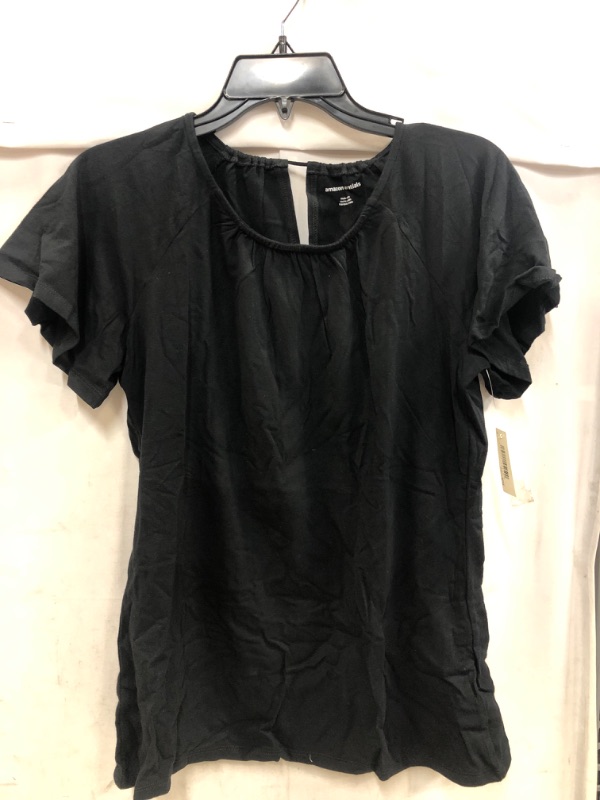 Photo 2 of Amazon Essentials Women's Classic-Fit Cape Sleeve Open Crewneck T-Shirt Medium Black