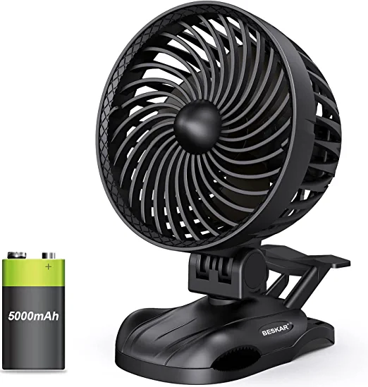 Photo 1 of BESKAR 6 inch Clip on Fan - 5000mAh Battery Rechargeable with CVT Speeds and Strong Airflow, Adjustable Tilt, Personal Quiet Fan for Office Stroller Outdoor - Portable Small Desk Fan  -- FACTORY SEALED --
