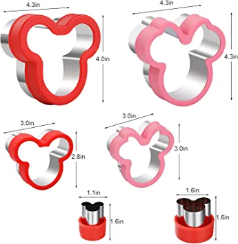 Photo 2 of 5pcs Mickey Cookie Cutters Set, Mickey Head Shape Stainless Steel Cutter Mold Suitable for Cookie Pancake Sandwich and Fruit etc, Food Grade Cookie Cutter Mold for Kids, includes a Sandwich Maker