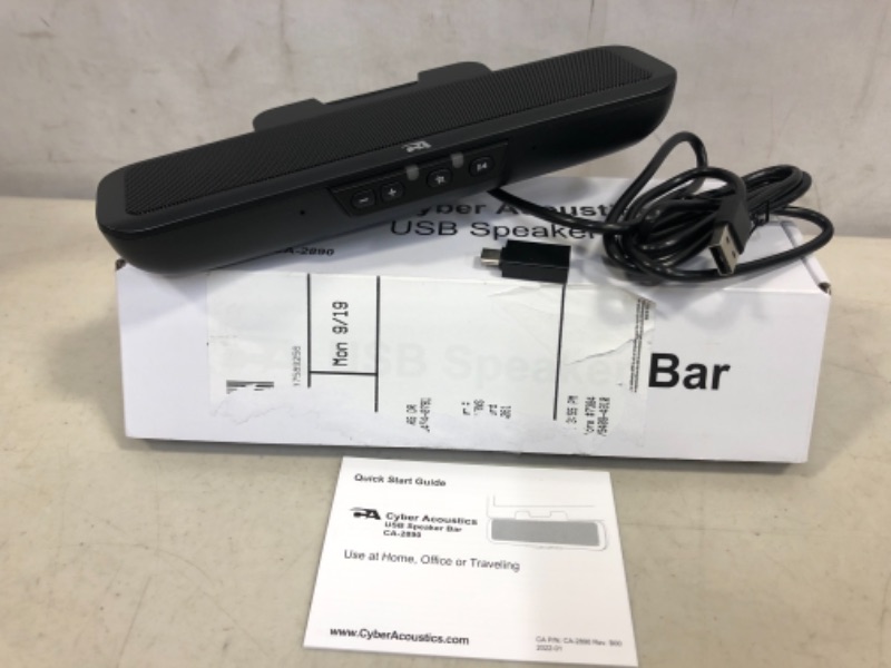 Photo 2 of Cyber Acoustics USB Speaker Bar (CA-2890) – Stereo USB Powered Speaker, Speaker Bar Easily Clamps to Monitor, Convenient Controls