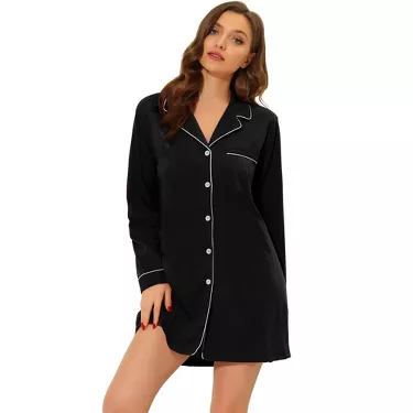 Photo 1 of  Womens Sleepwear Nightgown Pajama Button Down Lounge Dress Long Sleeve Nightshirt  -- Size Large