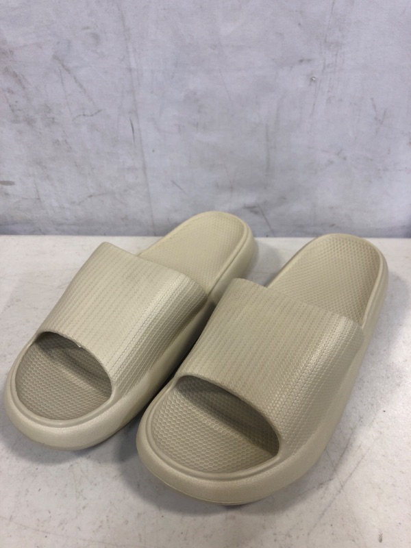 Photo 2 of Cloud Slippers for Women and Men, Rosyclo Massage Shower Bathroom Non-Slip Quick Drying Open Toe Super Soft Comfy Thick Sole Home House Cloud Cushion Slide Sandals for Indoor & Outdoor Platform Shoes--Beige color - Size 41-42 *8 - 8 1/2) 