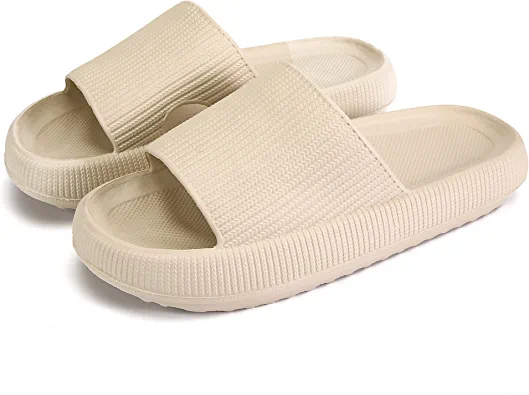 Photo 1 of Cloud Slippers for Women and Men, Rosyclo Massage Shower Bathroom Non-Slip Quick Drying Open Toe Super Soft Comfy Thick Sole Home House Cloud Cushion Slide Sandals for Indoor & Outdoor Platform Shoes--Beige color - Size 41-42 *8 - 8 1/2) 