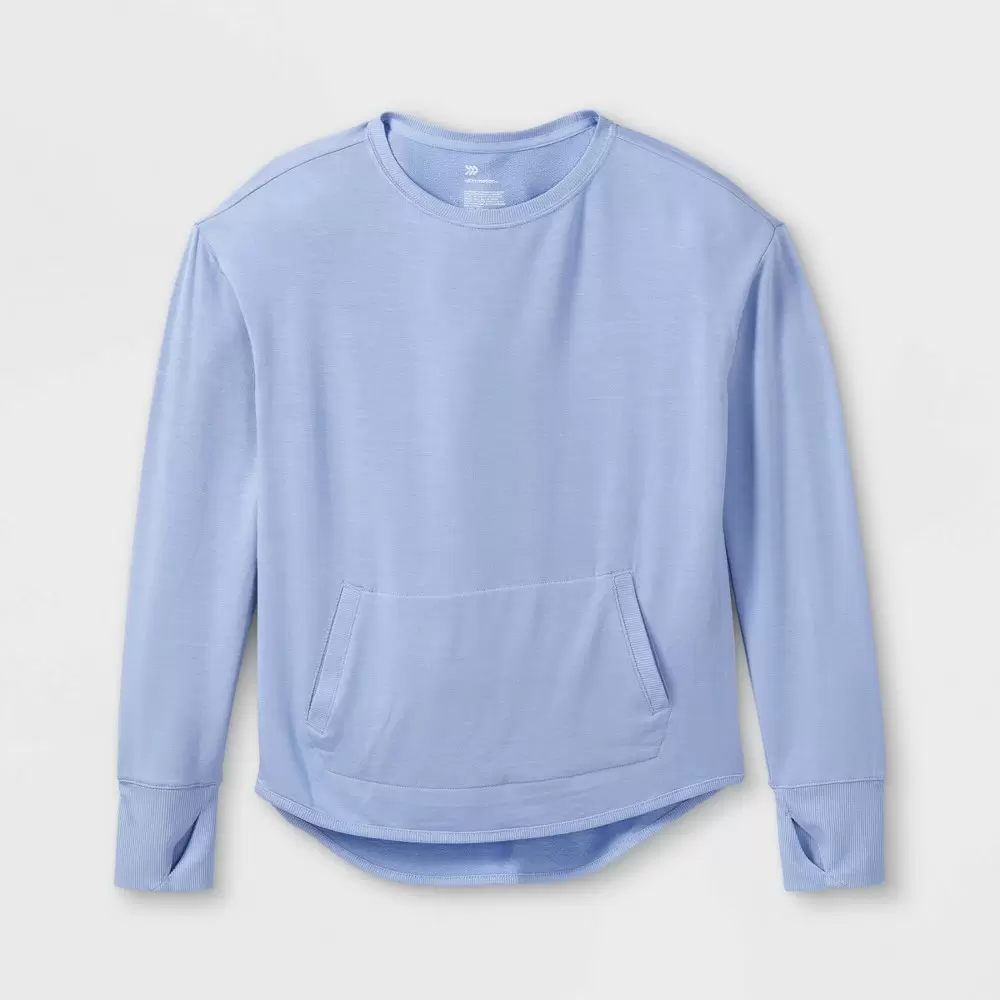 Photo 1 of Girls' Cozy Lightweight Fleece Crewneck Sweatshirt - All in Motion Light Blue XS (4/5)