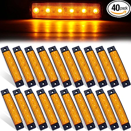 Photo 1 of 40 Pcs 3.8 Inches 6 LED Side Marker Lights Amber Trailer Marker Lights 12V Indicator Lights for Trucks RV Marker Light