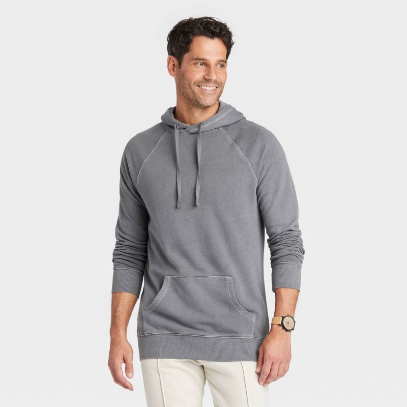 Photo 1 of Men's Hooded Garment Dyed Sweatshirt - Goodfellow & Co™ GREY SIZE LARGE 
