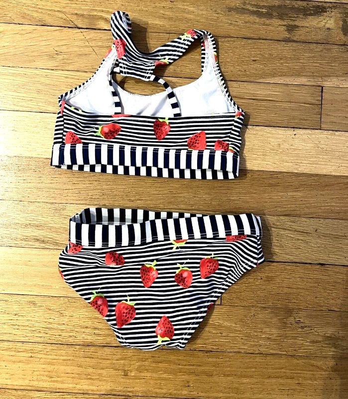 Photo 2 of Cat & Jack Strawberry Striped Swimsuit Size XS 4/5