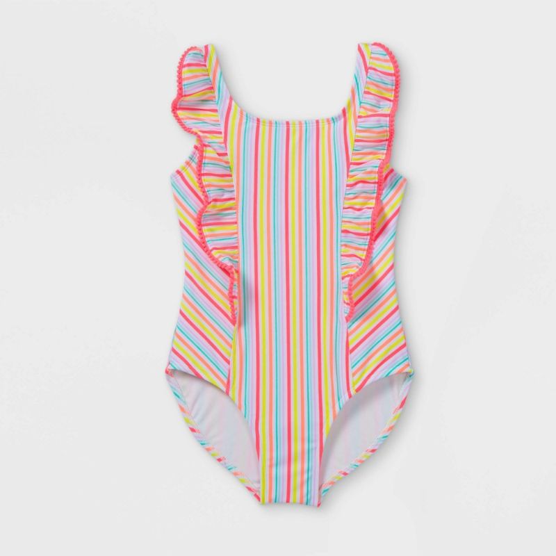 Photo 1 of Girl' Triped Ruffled One Piece Wimuit- Cat & Jack - Size S (6/6X)