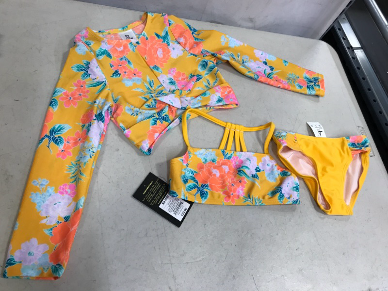 Photo 2 of Girls' Floral Print 3pc Bikini Set - Art Class - Size XS (4/5) 