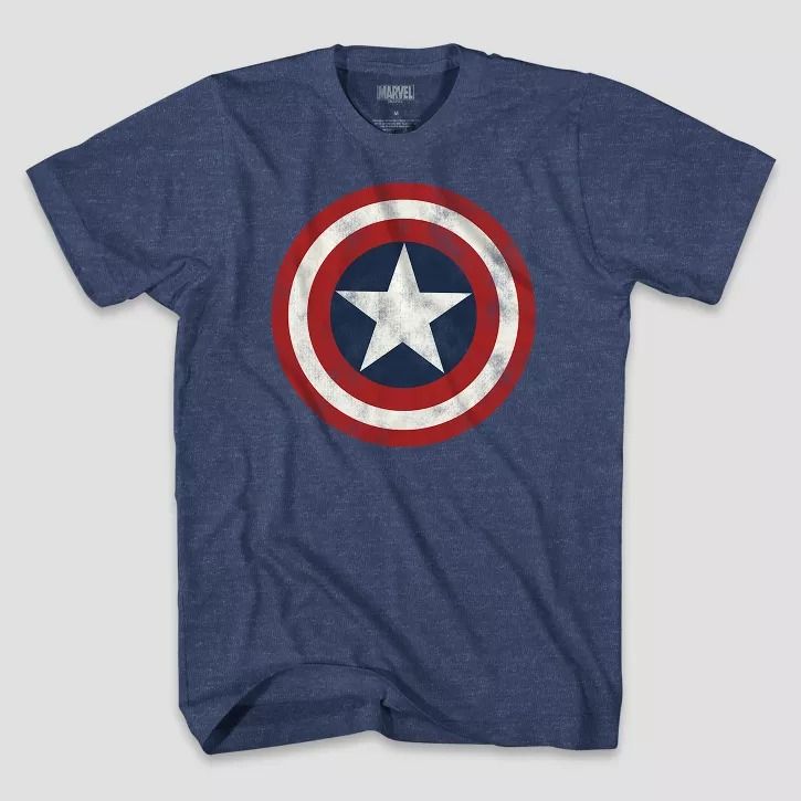 Photo 1 of Men's Marvel Captain America Logo Short Sleeve Graphic T-Shirt Denim Heather size medium 