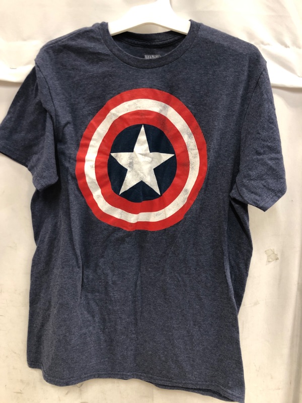 Photo 2 of Men's Marvel Captain America Logo Short Sleeve Graphic T-Shirt Denim Heather size medium 