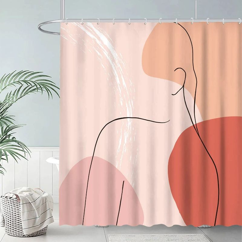 Photo 1 of AOKE Minimalist Aesthetic Art Abstract Woman Shower Curtain Art Line Boho Mid Century Modern Shower Curtain Funny Pink Girls Bathroom Decor 72x72 Inch Fabric with Hooks