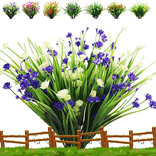 Photo 1 of 6 Bundles Artificial Flowers for Outdoors UV Resistant Plastic Flower Plants,Faux Flowers in Bulk for Decoration Fake Flowers for Outside for Hanging Planter Home Garden Wedding Porch Window Decor
