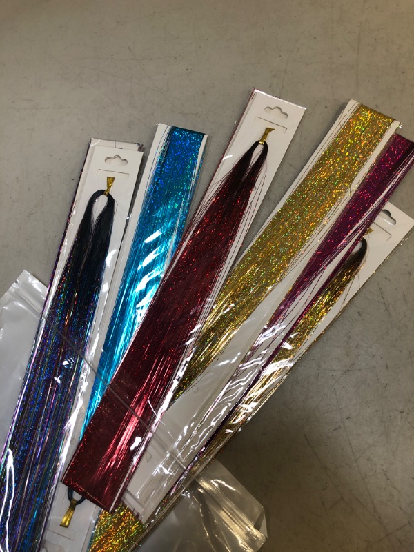 Photo 3 of 47 Inch 12 Colors Hair Tinsel With Tool Sparkling Dazzle Glitter Shiny Hair Extensions Hair Silk Tinsel?47 inch,12 Color,2400 Strands ?
