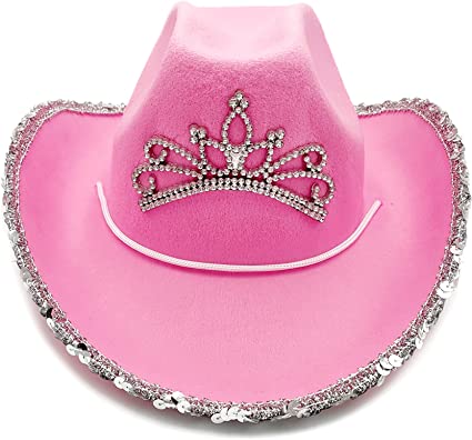 Photo 1 of Cowboy Cowgirl Hat - Sequined Princess Cowgirl Hat with Crown Tiara Design?Cowboy Hat for Dress-Up, Halloweens & Play Costume
