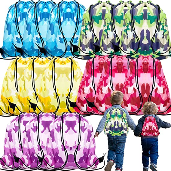 Photo 1 of 15PCS 5 colors Camouflage Drawstring Bags,Rainbow Drawstring Backpack Bags,Colorful Retro Treat Candy Backpack for Kids Party Bags
