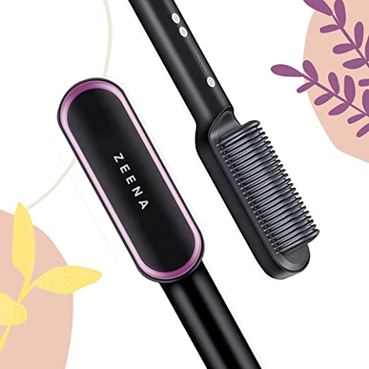 Photo 1 of ZEENA Electric Hair Brush Straightener, Iron Comb, 5 Heat Settings for Different Hair Style, Multipurpose, Everyday Use - Purple with Black
